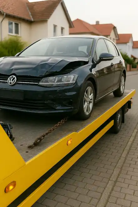 Ein defektes Auto, das beim Autoankauf in Altenburg professionell abgeschleppt wird.